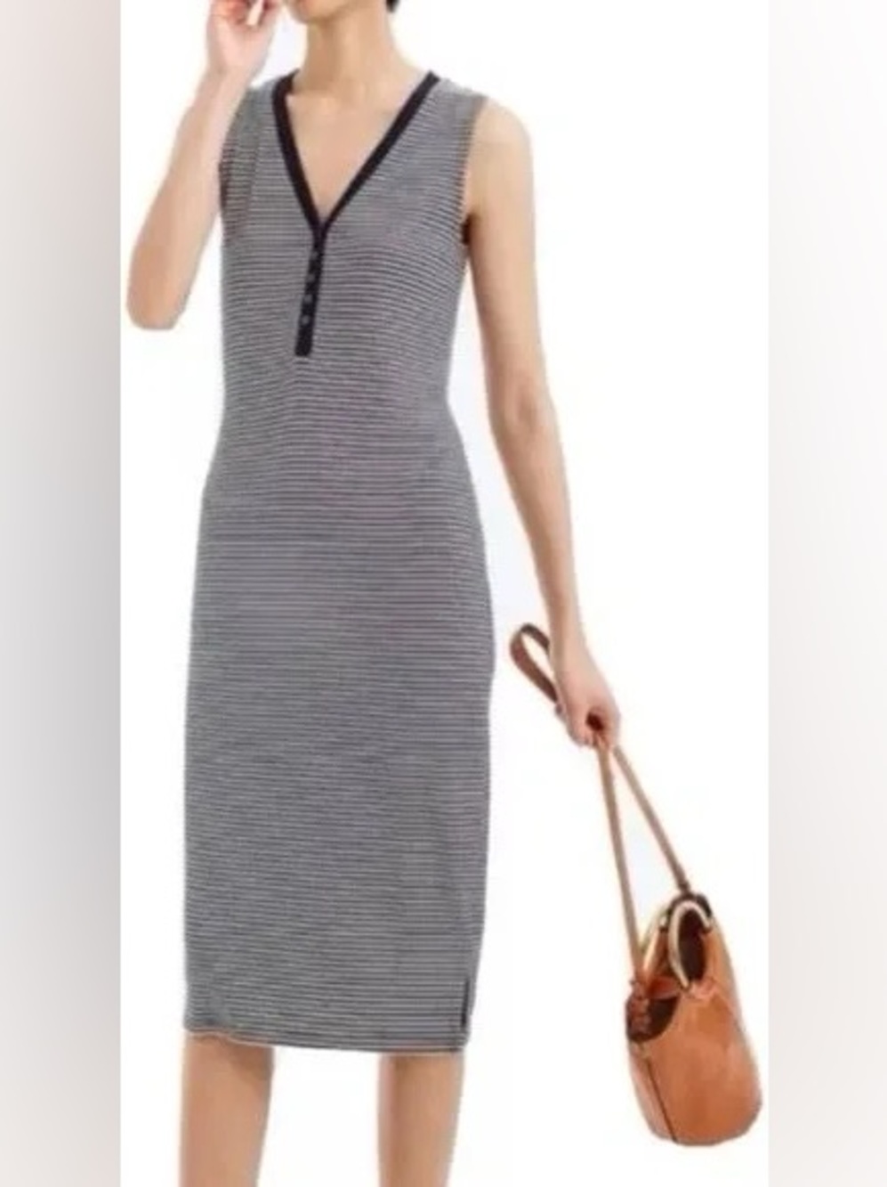 J. Crew Navy White Micro Stripe Tank Sleeveless Henley Midi Dress